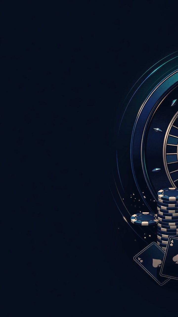 Altın ve teal ışıklarla stilize edilmiş casino jetonları ve rulet detayı